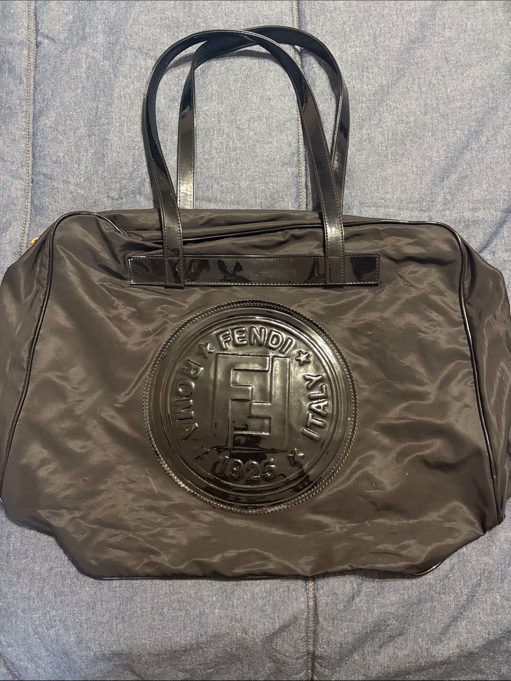 Fendi Vintage Black Logo Tote Travel Nylon Shoulder Bag - Picture 3 of 6